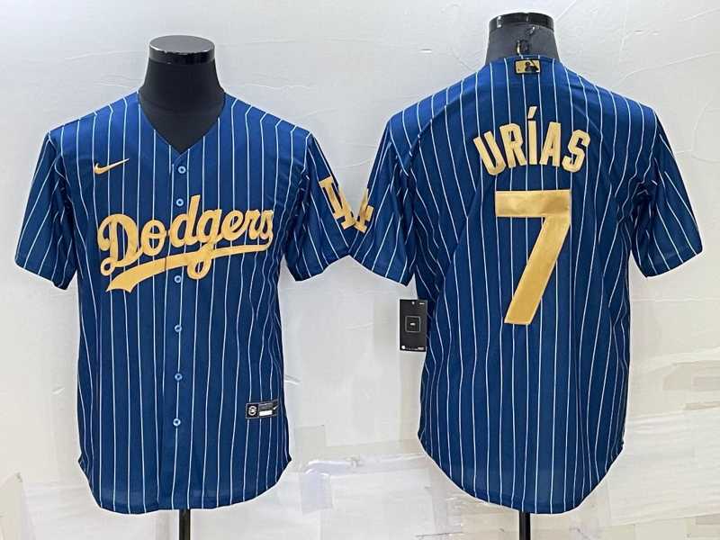 Men's Los Angeles Dodgers #7 Julio Urias Navy Blue Gold Pinstripe Stitched MLB Cool Base Nike Jersey,We sell and wholesale Men's Los Angeles Dodgers #7 Julio Urias Navy Blue Gold Pinstripe Stitched MLB Cool Base Nike Jersey on line form chian!